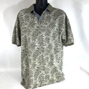 Bugle Boy Co Sage Green Tropical Print Heavyweight Polo Shirt Mens Size L